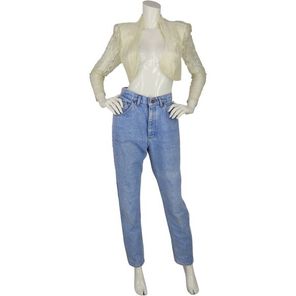 80s 90s Vintage Lee Light Wash Hipster Rock Grunge Waisted Mom Denim Jeans 27 - Picture 2 of 10